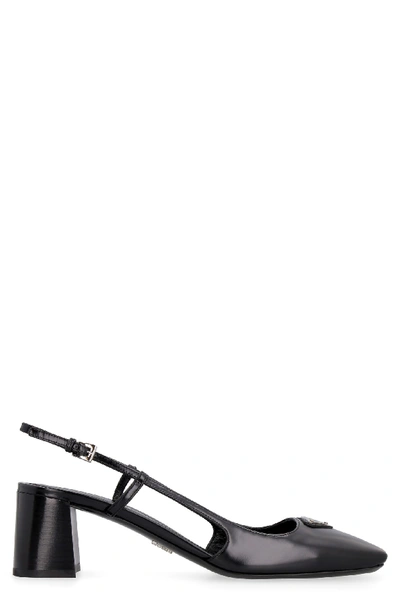 Shop Prada Leather Slingback Pumps In Black