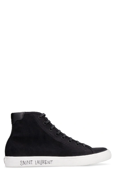 Shop Saint Laurent Malibu Canvas And Leather Sneakers In Black
