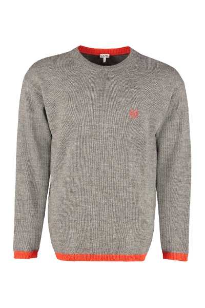 Shop Loewe Long Sleeve Crew-neck Sweater In Grey