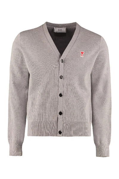 Shop Ami Alexandre Mattiussi Merino Wool Cardigan In Grey