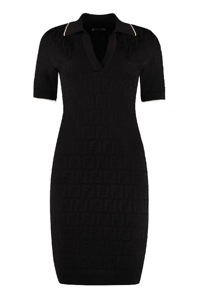 Shop Fendi Knitted Sheath Dress In Black