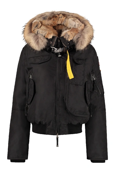 Shop Parajumpers Gobi Hooded Bomber-style Down Jacket In Black