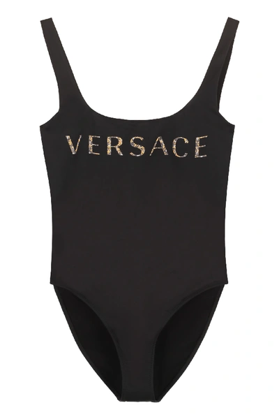 Shop Versace One-piece Swimsuit With Logo In Black