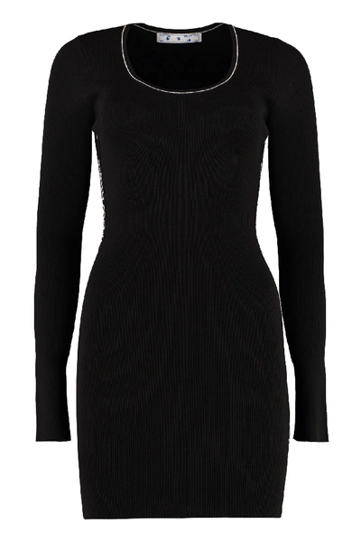 Shop Off-white Intarsia Knit-dress In Black