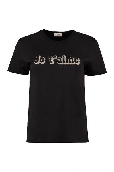 Shop Celine Crew-neck Cotton T-shirt In Black