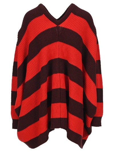 Shop Marni Oversized Striped Jumper In Dark Burgundy + Red