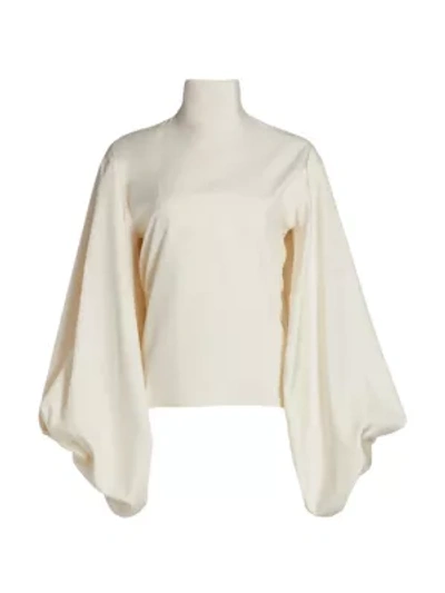 Shop Victoria Beckham Women's Bishop-sleeve Silk Highneck Blouse In Off White