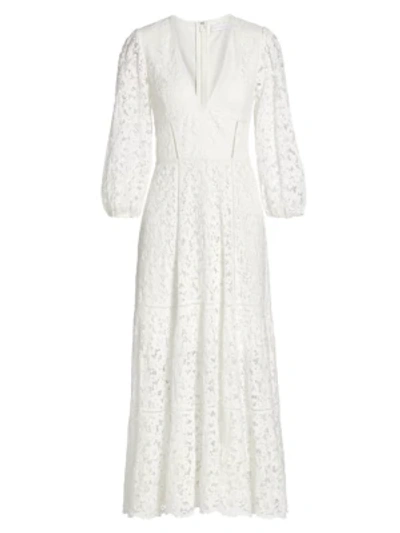 Shop Jonathan Simkhai Puff-sleeve Lace Midi Dress In White