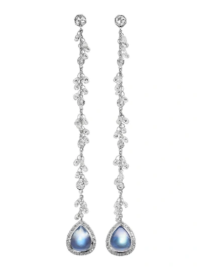 Shop Nina Runsdorf Clair De Lune Moonstone And Diamond Chain Earrings In Silver