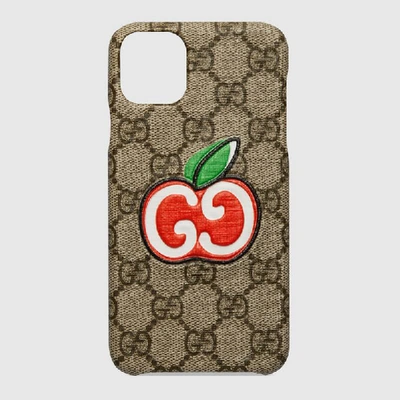 Shop Gucci Iphone 11 Pro Max Case With Gg Apple Print In Beige