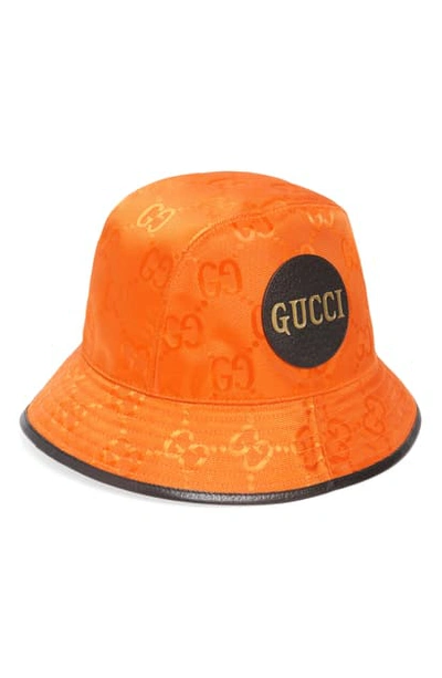 Shop Gucci Logo Patch Gg Nylon Bucket Hat In Orange/black