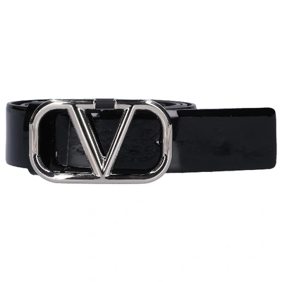 Shop Valentino Garavani Women Belt V Logo Patent Leather Black
