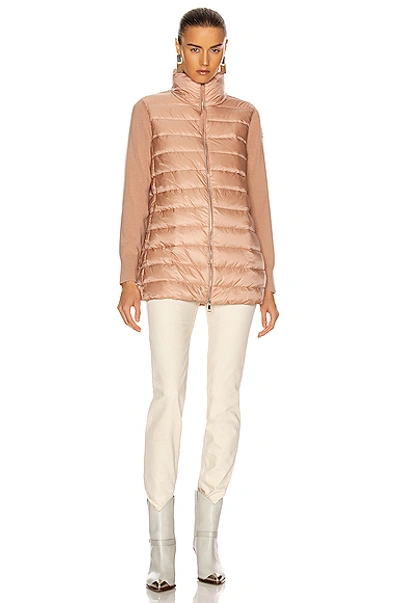 Shop Moncler Long Cardigan Tricot Jacket In Dark Pink