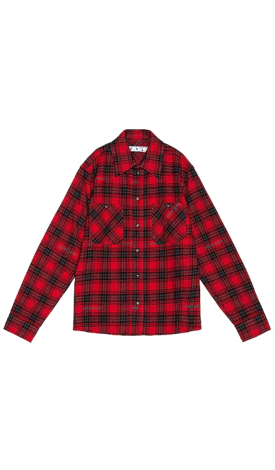 Shop Off-white Stencil Flannel Check Shirt In Red & Black