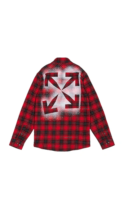 Shop Off-white Stencil Flannel Check Shirt In Red & Black