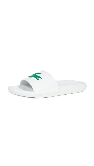 Shop Lacoste Croco Slides In White/green