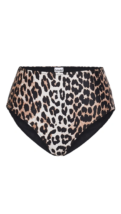 Shop Ganni Leopard High Waist Bikini Bottoms