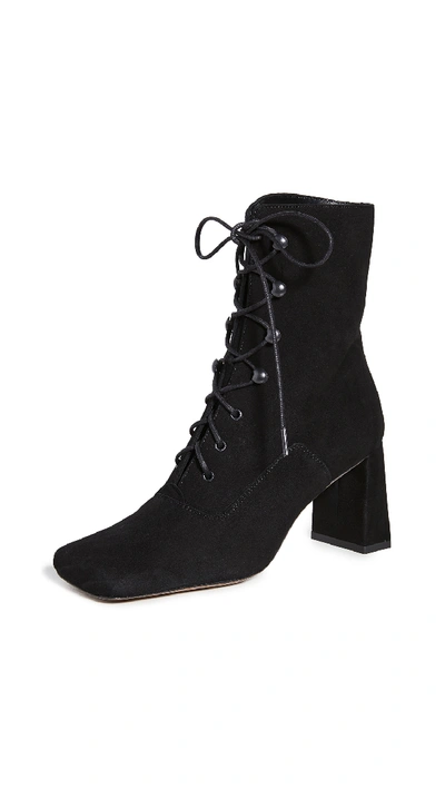 Shop By Far Claude Lace Up Suede Booties In Black