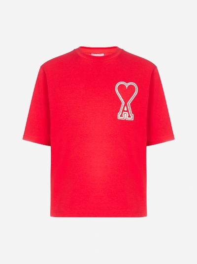 Shop Ami Alexandre Mattiussi Ami-de-coeur Logo Cotton T-shirt In Red