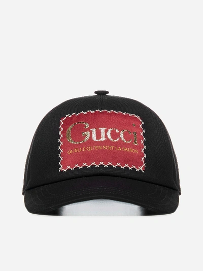 Shop Gucci Logo-patch Cotton Baseball Cap In Black