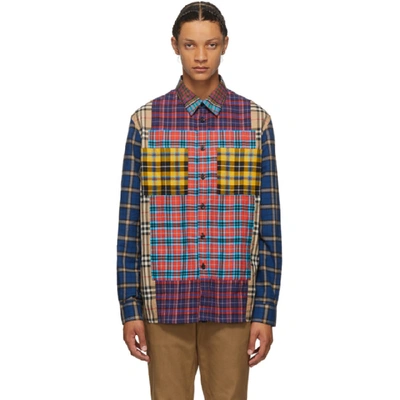 Shop Burberry Multicolor Check Tindall Patchwork Shirt In Navy Pattern  A7028