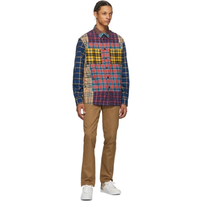 Shop Burberry Multicolor Check Tindall Patchwork Shirt In Navy Pattern  A7028