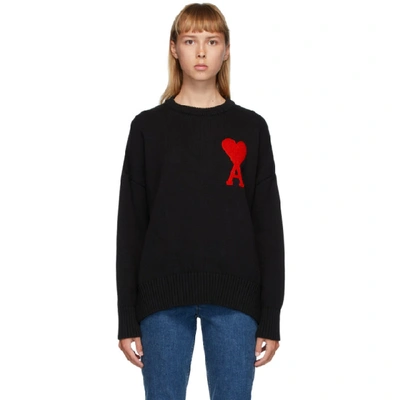 Shop Ami Alexandre Mattiussi Black Ami De Coeur Crewneck Sweater In 001 Black