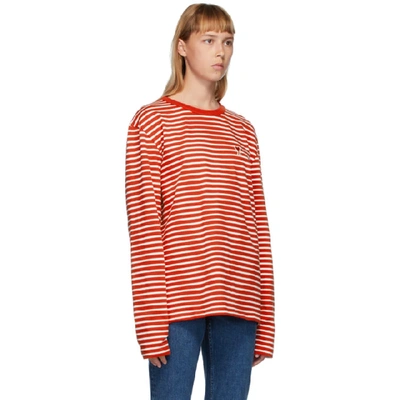 Shop Ami Alexandre Mattiussi Red And White Ami De Coeur Mariniere Long Sleeve T-shirt In 154 Red