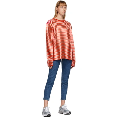 Shop Ami Alexandre Mattiussi Red And White Ami De Coeur Mariniere Long Sleeve T-shirt In 154 Red