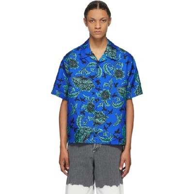 Shop Givenchy Blue Silk Hawaiian Short Sleeve Shirt In 431-electri