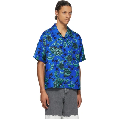 Shop Givenchy Blue Silk Hawaiian Short Sleeve Shirt In 431-electri