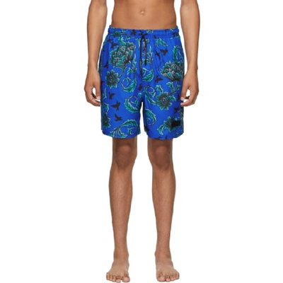 Shop Givenchy Blue Floral Printed Long Swim Shorts In Ocean Blue/blue Floral