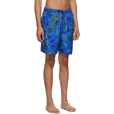 Shop Givenchy Blue Floral Printed Long Swim Shorts In Ocean Blue/blue Floral