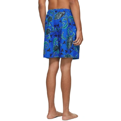 Shop Givenchy Blue Floral Printed Long Swim Shorts In Ocean Blue/blue Floral