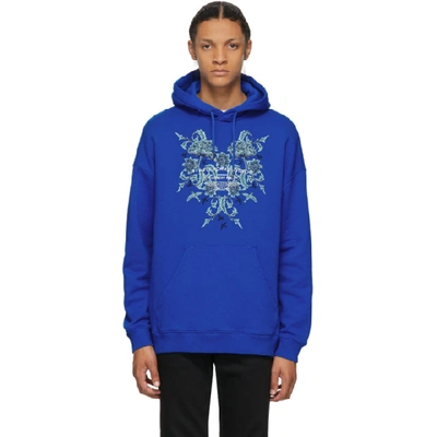 Shop Givenchy Blue Floral Logo Studio Homme Hoodie In 426-ocean B