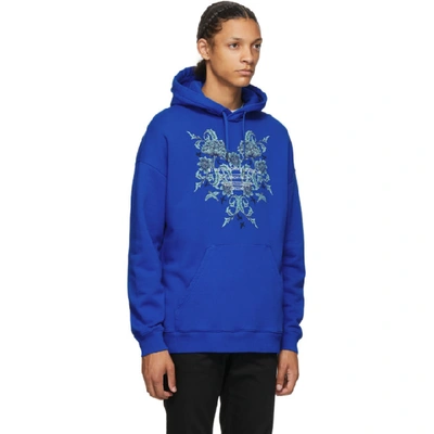 Shop Givenchy Blue Floral Logo Studio Homme Hoodie In 426-ocean B