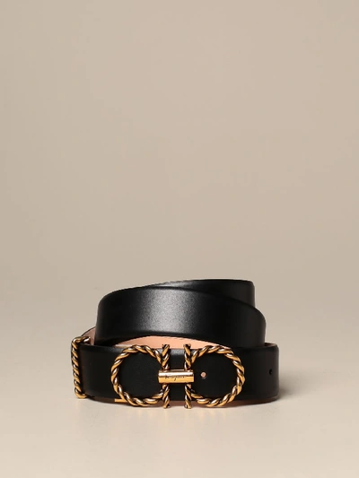 Shop Ferragamo Gancini Leather Belt In Black