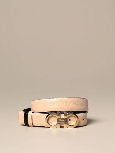 Shop Ferragamo Gancini Belt In Reversible Leather In Beige