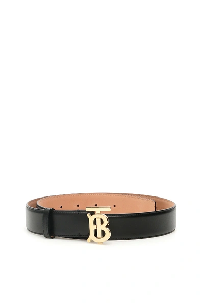 Shop Burberry Tb Leather Belt 35 In Black (black)