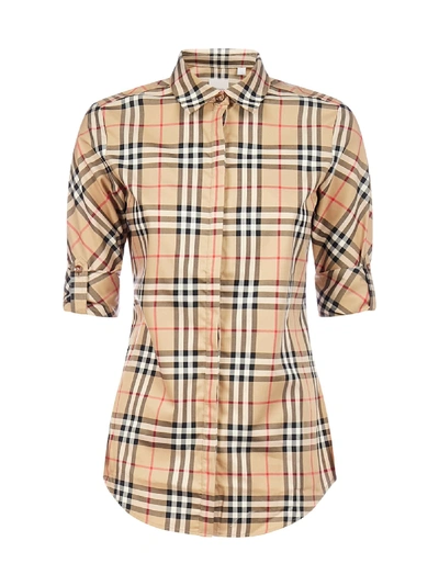 Shop Burberry Luka Vintage Check Cotton Shirt In Archive Beige Ip Chk