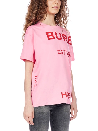 Shop Burberry Carrick Logo And Quotes Cotton T-shirt In Bublegum Pink