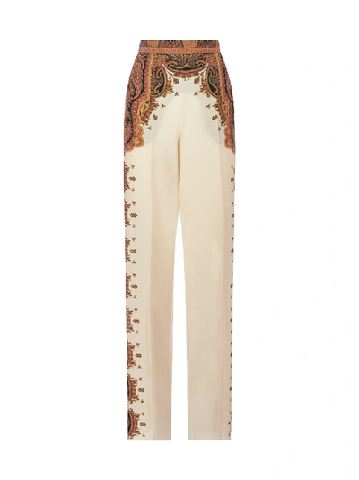 Shop Etro Paisley-print Silk Palazzo Trousers In Bianco