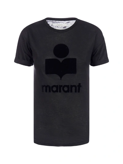 Shop Isabel Marant Étoile Koldi Logo Linen T-shirt In Black