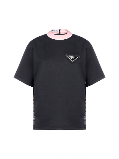 Shop Prada Logo-patch Neoprene T-shirt In Nero Begonia