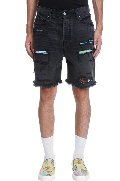Shop Amiri Watercolor Trak Shorts In Black Denim