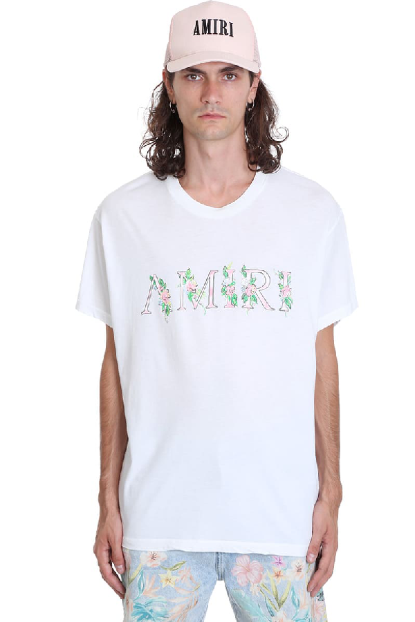 Amiri Floral Logo Print Cotton Jersey T-shirt In White | ModeSens