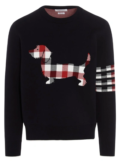 Shop Thom Browne Buffalo Check Hector Icon Sweater In Blue