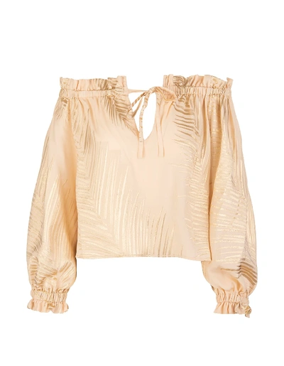 Shop Giada Benincasa Beige Off-shoulders Blouse With Golden Print In Milk