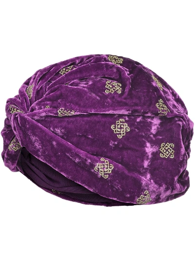 Shop Pinko Embellished Velvet Turban In Purple