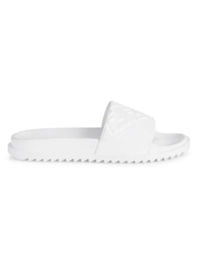 Shop Fendi Men's Diagonal Logo Pool Slides In Ultra White